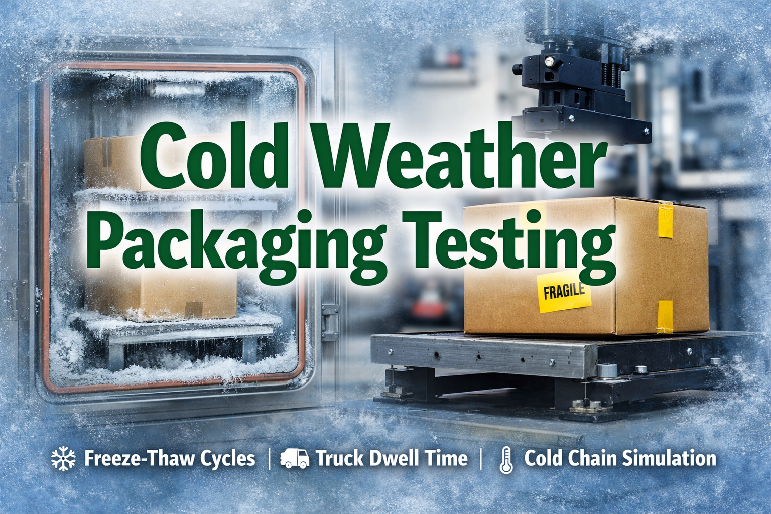 Cold weather packaging testing using environmental chamber and distribution simulation