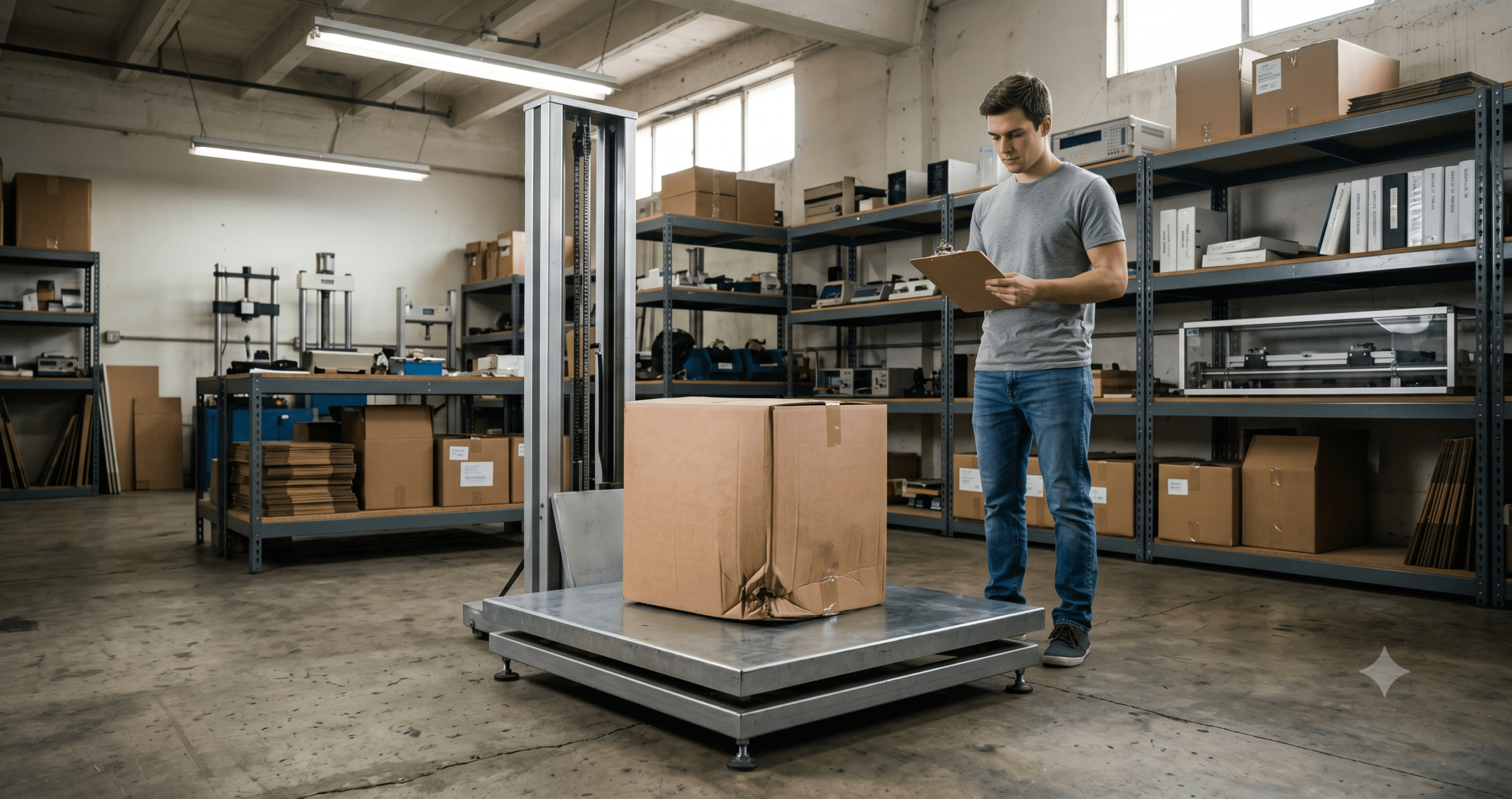 packaging testing for startups -- drop test setup at gh Testing Ohio lab
